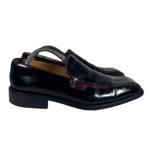 San Remo Platinum Leather Penny Loafers Dress Shoes Black/Burgundy Men's 10.5